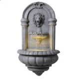 Teamson Home Outdoor 32 Tiered Lion Head Stone LED Water Wall Fountain, Natural Stone with code