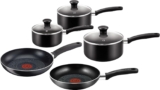 Tefal Essential 5-Piece Non-Stick Cookware Set: 3 Saucepans (16/18/20CM) with Lids, 2 Frying Pans (20/24CM), Compatible with All Hobs Except Induction Black – B472S545