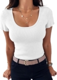 Terecey Womens T-Shirts Short Flutter Sleeve Tops Ladies U Neck Slim Fit Tee Going Out Summer Clothes for Casual Dating Work S-2XL