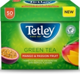 Tetley Mango & Passionfruit Green Tea, 50 Teabags – Rainforest Alliance Certified Green Tea Bags with Mango & Passionfruit – Light and Antioxidant-Rich Blend for a Fruity and Refreshing Brew