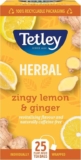 Tetley Zingy Lemon & Ginger Herbal Tea Bags – Naturally Caffeine-Free – 25 Teabags