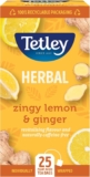 Tetley Zingy Lemon & Ginger Herbal Tea Bags – Naturally Caffeine-Free – Perfectly Balanced Citrus & Spice Infusion – Ideal for Relaxation – Rainforest Alliance Certified – 25 Teabags (1 Pack)
