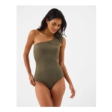 Textured One-Shoulder Swimsuit Green