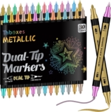 Thboxes 30 Metallic Marker Pens, Dual Tip Acrylic Paint Pens