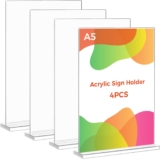 Thboxes 4 Pack A5 Acrylic Sign Holder, T-Shaped Double-Side Display Stand Clear Menu Frame, Poster Sleeve, Freestanding Base, for Office, Hotel, Store, Restaurant, Reception, Cafe, Retail, Events