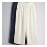 The Set 2 Pack Pull on Pleated Front Wide Leg Trousers with Linen Navy