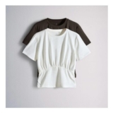 The Set 2 Pack Smocked Waisted T-Shirts White/Brown