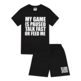 ThePyjamaFactory Boys My Game Paused Gaming PJs Short Cotton Black