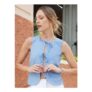 Threadbare Blue Tie Front Linen Blend Waistcoat