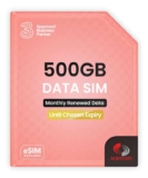 Three 500GB Preloaded 5G Data SIM per month – Loaded Each Month Until April 2028 (Effective Price £1.98pm) with code