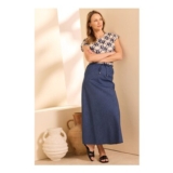 Tie Waist Straight Chambray Skirt