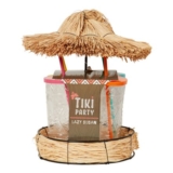Tiki Party Natural Lazy Susan Glass Tumbler with Lid and Straw 850ml 4 Pack