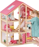 Tiny Land Wooden Dolls house for Girls – 6 Rooms Dollhouse