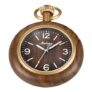 Tiong round Deep Brown Wooden Quartz Pocket Watch for Men