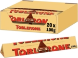 Toblerone Milk Chocolate Bar Multipack, Swiss Chocolate with Honey and Almond Nougat, 20 x 100g Bar Per Box