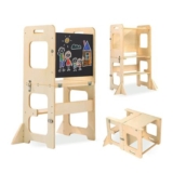 Toddler Standing Tower 2-in-1 Wooden Stool with Chalkboard Montessori Waldorf