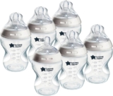 Tommee Tippee Natural Start Baby Bottles for 0m, Pack of 6 260ml Baby Bottles, with Slow Flow Breast-Like Teat for a Natural Latch, Self-Sterilising and BPA Free, Baby Feeding Essentials