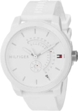 Tommy Hilfiger Mens Analogue Quartz Watch – White Dial, White Silicone Strap, Day & Date Functions, 44mm Case, 3ATM Water Resistant