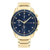 Tommy Hilfiger Mens Blue Dial Yellow Gold Tone Watch