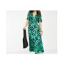 Topshop Angel Sleeve Jacquard Animal Ruffle Midi Dress in Green