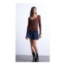 Topshop Rib Scoop Tie Neck Long Sleeve Top