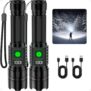 Torch Rechargeable 2 Pack, Torches Led Super Bright 500000 High Lumens, 5 Modes Adjustable Flashlight with LCD Display, Long Lasting, IPX7 Waterproof, Torches Battery Powered for Camping, Hiking