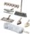 Tower Cavaletto 8 Piece Cleaning & Storage Set with Three Part Handle, Flat Mop Head, Broom Head, Microfibre Duster, Window, Tile, Scrubbing & Wall Holder, Latte