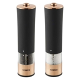 Tower Electric Salt and Pepper Mill, Stainless Steel, Soft-Touch Body, Rose Gold & Black/White – 3 Year Warranty
