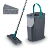 Tower Flat Mop and Bucket Set with 2 Washable Microfibre Mop Heads, Dual-Chambers, Clean & Dirty Water Separation, Removable Water Tank