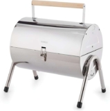 Tower Portable Barrel Grill with Wooden Carry Handle, Compact Design, Safety Locking Mechanism, Stainless Steel W/Voucher