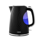 Tower T10083BLK Sonar Textured Kettle with Large Viewing Window & Blue Light, 3000W, 1.7L – Black