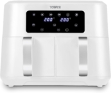 Tower T17137WHT Vortx 8.5L Dual Basket Air Fryer with Dual Cook Function, 2400W, White & Chrome