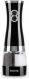 Tower T847004B Electric Salt and Pepper Mills, Battery Operated with Adjustable Ceramic Grinders, Black and Chrome