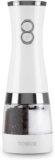 Tower T847004W Electric Duo Salt and Pepper Mills, Battery Operated with Adjustable Ceramic Grinders, Black and White