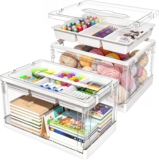 Toy Storage Box & Craft Storage,    Clear Plastic Craft Storage Box with Removable Tray, Compartments & Latching Buckles for Art Supplies, Beads, Tools & Sewing