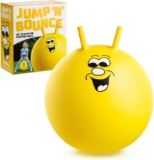 Toyrific Jump N Bounce Kids Space Hopper, 20 Inch Retro Bouncing Ball with Easy Grip Handles, Outdoor or Indoor Exercise Toy for Ages 3, Smiley Yellow Design