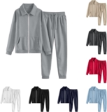 Tracksuit Womens Full Set Loose Fit Gym Sets For Women 2 Piece Oversized 2 Piece Outfits Long Sleeve Zip Up Sweatshirt And Jogging Bottoms Plain Lightweight Lounge Wear Sets For Women Uk