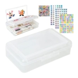 Transparent Double Layer Pencil Box with Stickers, Large Capacity