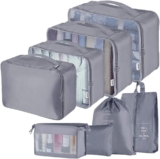 Travel Packing Cubes, Toifucos Multifunction 8pcs/set Luggage Organiser Compression Suitcase Essential Bag, Dark Gray