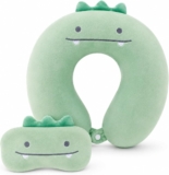 Travel Pillow Neck Support Cushion, Portable Cushion with Eye Mask Great Companion for Long Trips and Commutes, Perfect Accessory for Flights, Road Trips, Home and Office Breaks, Green