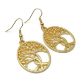 Tree of Life Drop Earrings, Gold Plated, Nickel Free Hooks