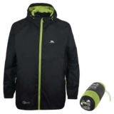 Trespass Adults Waterproof Jacket Qikpac – Lightweight Packaway Raincoat, 2 Zip Pockets, (Black) Sizes: S, M. L / With Prime
