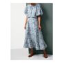 Tu X Morris & Co. Blue Pink & Rose Print Full Midaxi Skirt Size 6