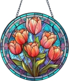 Tulip Window Sun Catcher – Stained Glass Style Acrylic Hanging Ornament with Metal Chain, Garden Suncatcher for Home Window Decor, Indoor Outdoor Hanging Decorations (Tulip)