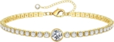Turandoss Birthstone Tennis Bracelet for Women 14K gold plated birthstone bracelet, hypoallergenic and tarnish-resistant, birthday gift for women.
