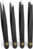 Tweezers for Facial Hair Women Professional Stainless Steel Precision Tweezers for Women & Men (4 Pack Black) – Sold by Abix deals Ltd / FBA
