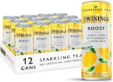 Twinings Boost – Lemon & Ginger Flavoured Sparkling Tea (12 x 250ml cans) – Non-Alcoholic, Iced Tea, Low Calorie Soft Drink, No Added Sugar, No Artificial Sweeteners, Low Caffeine, Green Tea Infusion
