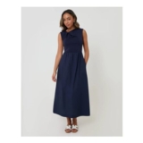 Twist Detail 2-in-1 Midi Dress with Poplin Skirt in Navy