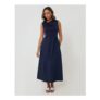 Twist Detail 2-in-1 Midi Dress with Poplin Skirt in Navy