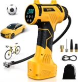 Tyre Inflator Air Compressor – USB Rechargeable Battery Tyre Pump, 22L/min Portable Car Accessories, Digital Cordless Electric Pump with LED Light, 4 Preset Modes for Car/Bike/Motorcycle/Ball